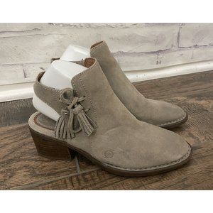Born‎ Women's Sz 7 Monikah Beige Suede Tassel Zip Open Heel Ankle Boots Shoes